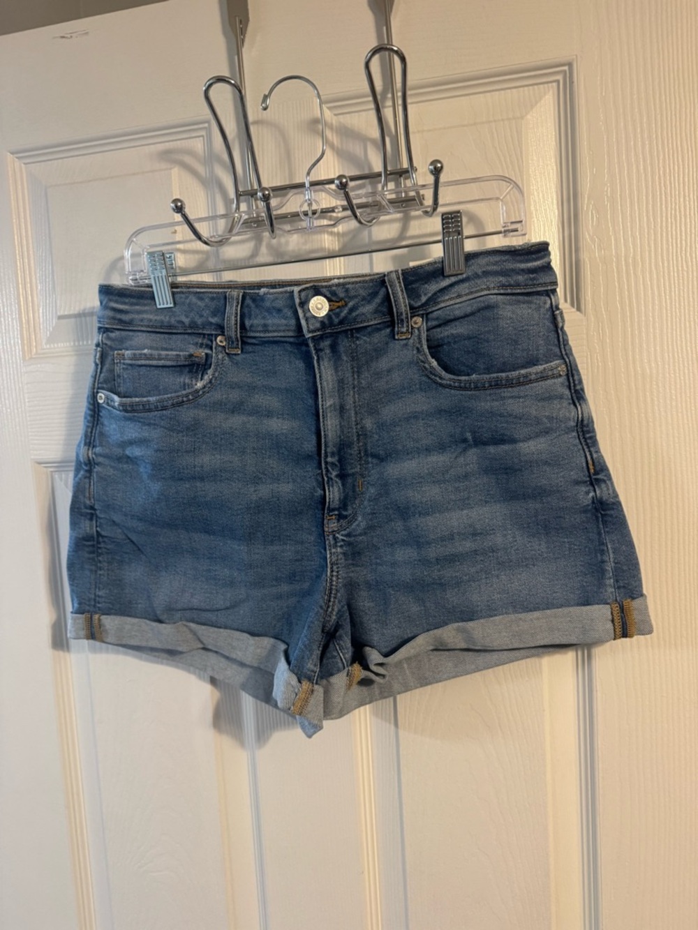 American Eagle Outfitters Mid-Rise Blue Rolled Hem Denim Shorts